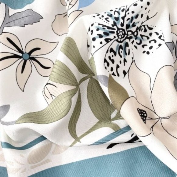 ๐50% OFF/3+...Silk-Feel Floral Pattern Scarf (Green) - Picture 6 of 8